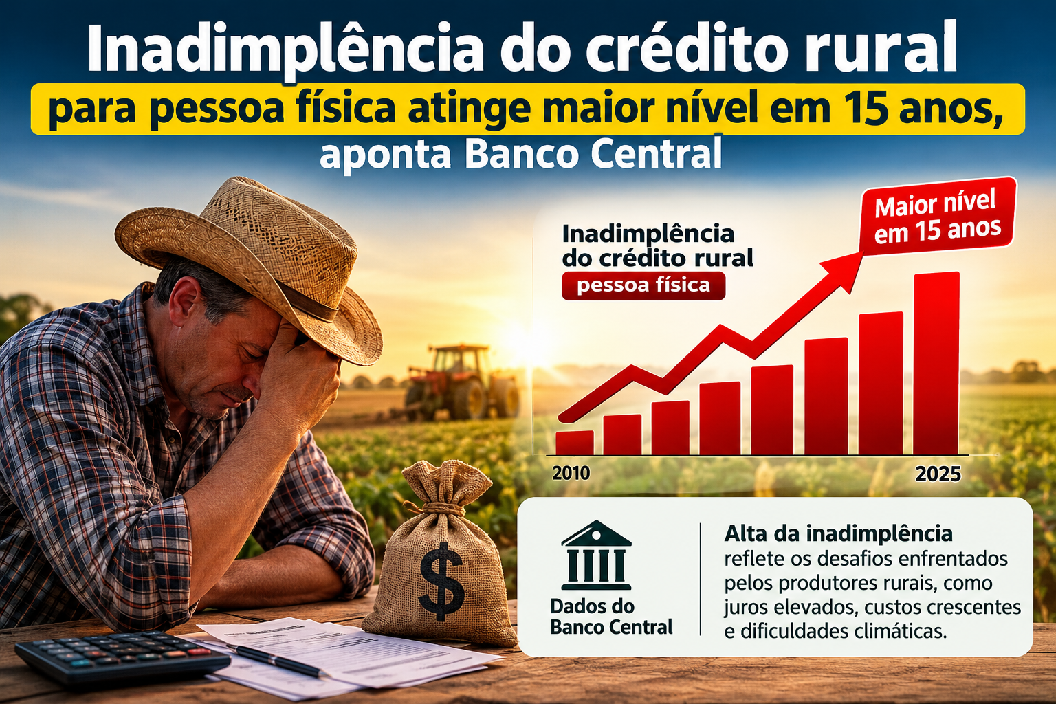 Inadimplência do crédito rural para pessoa física atinge maior nível em 15 anos, aponta Banco Central